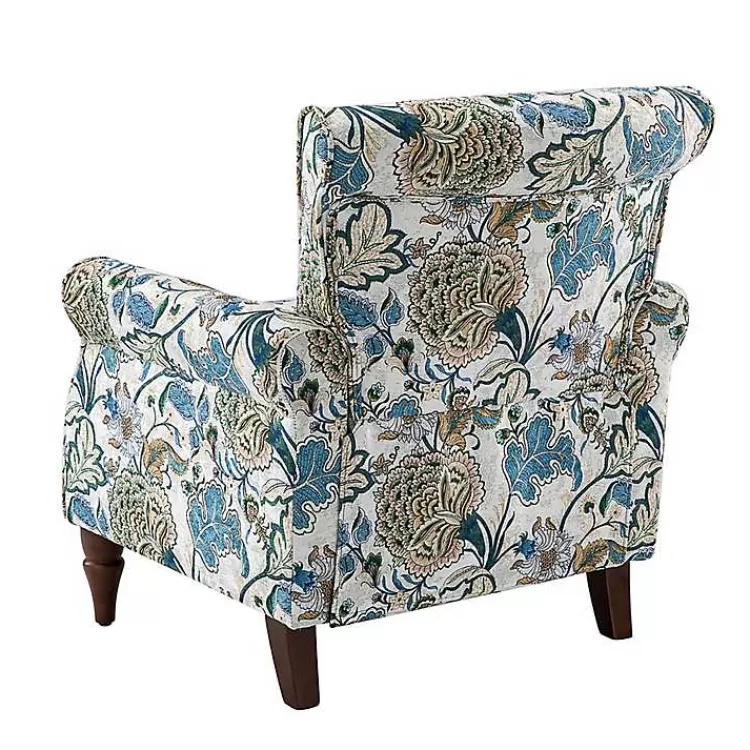 blue_and_green_floral_upholstered_accent_chair_3.webp Blue and Green Floral Upholstered Accent Chair>Kirklands Home Best Sale