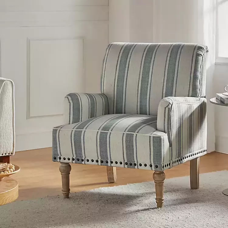 Blue and Ivory Striped Accent Chair>Kirklands Home Store