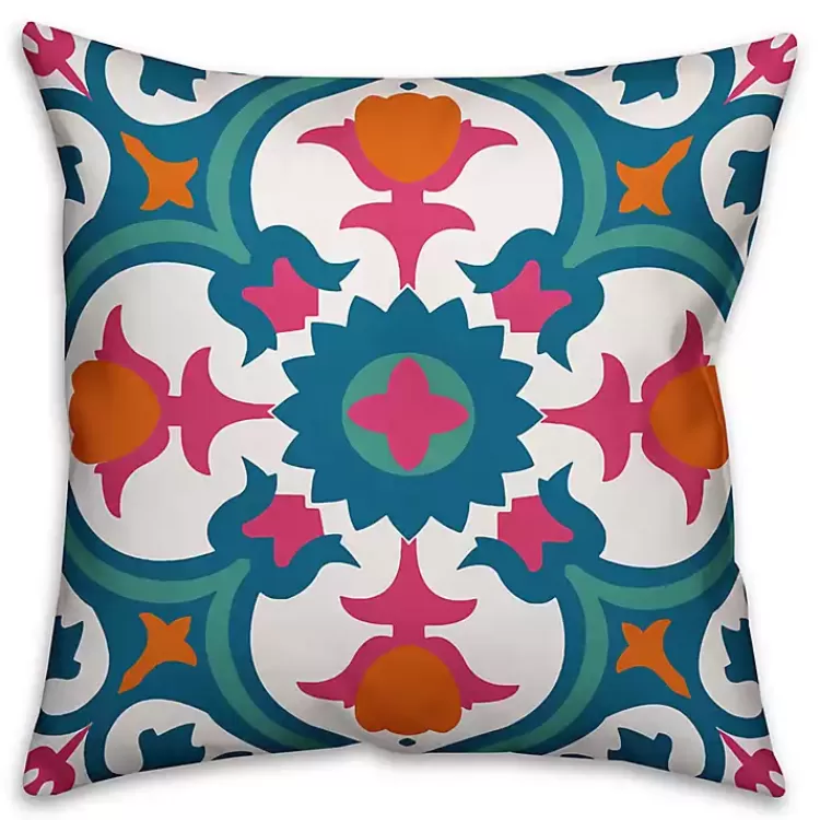 Blue and Pink Floral Tile Outdoor Pillow>Kirklands Home Outlet