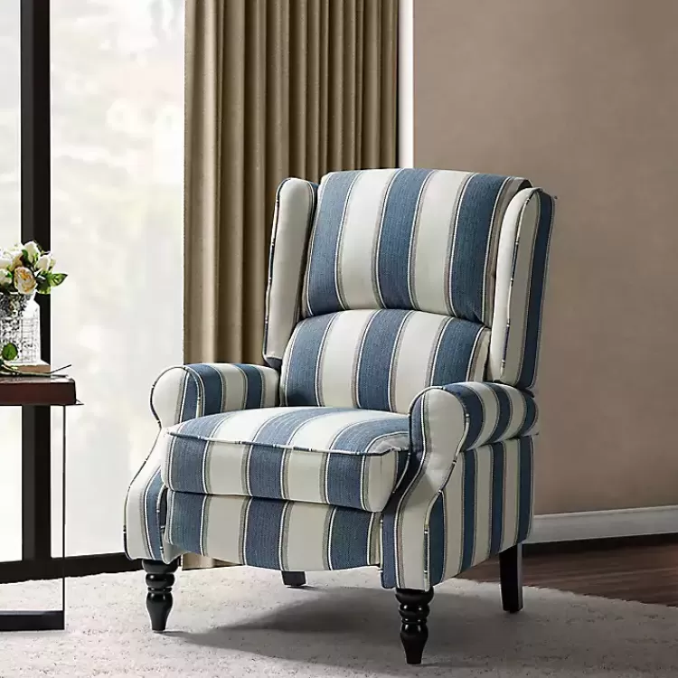 Blue and Tan Stripe Traditional Recliner>Kirklands Home Online