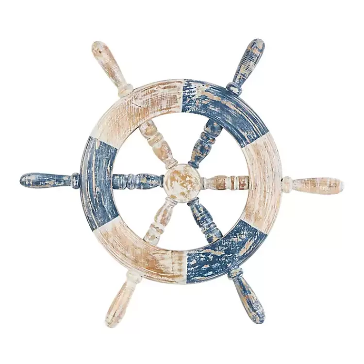 Blue and White Ship Wheel Wall Plaque>Kirklands Home Clearance