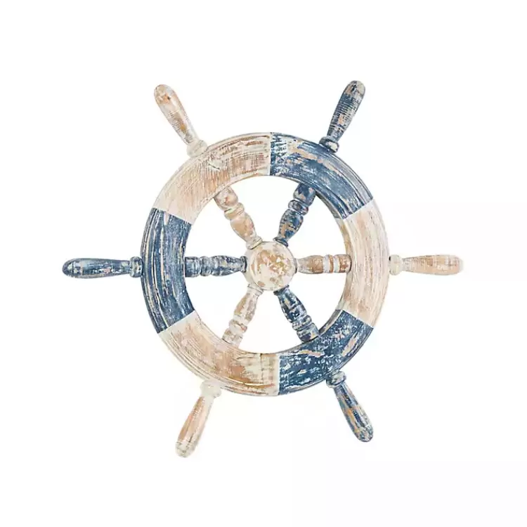 Blue and White Ship Wheel Wall Plaque>Kirklands Home Clearance