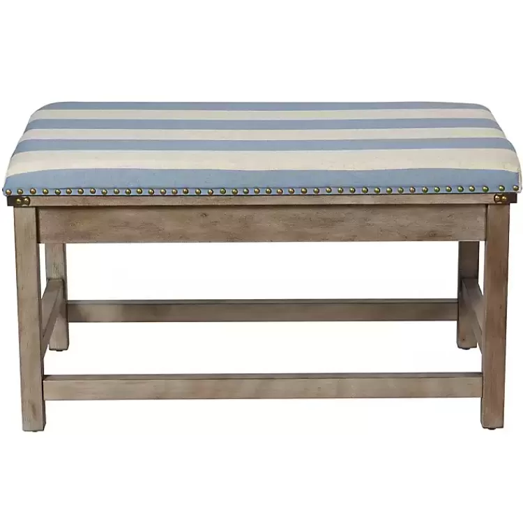 Blue and White Striped Upholstered Wood Bench>Kirklands Home Hot