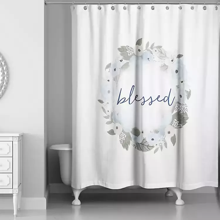 Blue Blessed Floral Wreath Shower Curtain>Kirklands Home Outlet