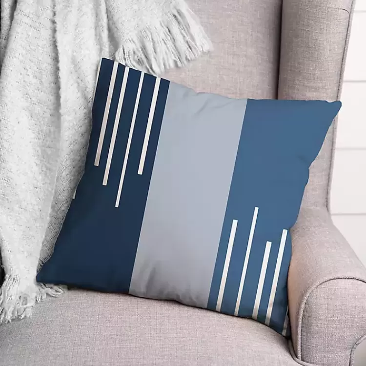 Blue Blocks and Stripes Outdoor Throw Pillow>Kirklands Home New