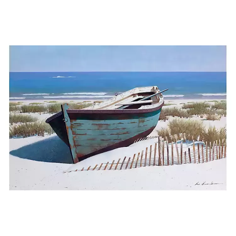 Blue Boat On Beach Canvas Art Print>Kirklands Home New