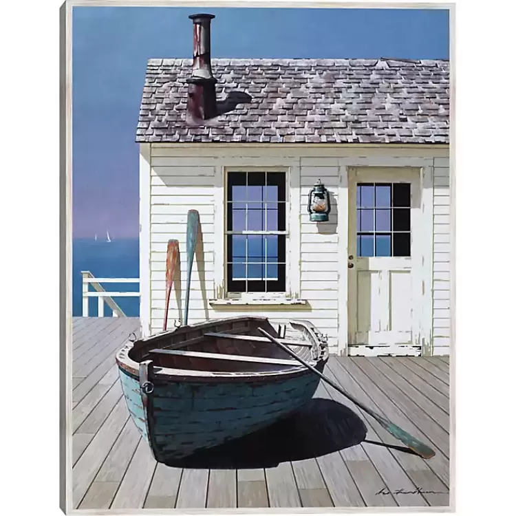 Blue Boat on Deck Framed Canvas Art Print>Kirklands Home Fashion