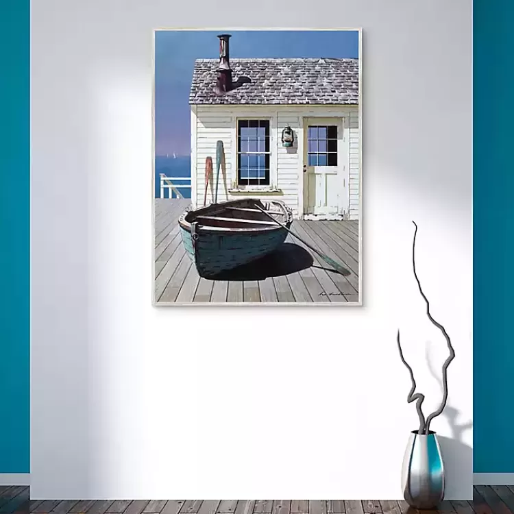 Blue Boat on Deck Framed Canvas Art Print>Kirklands Home Fashion