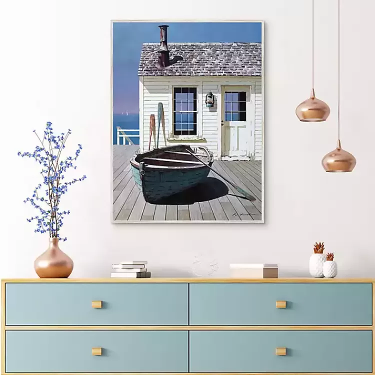 blue_boat_on_deck_framed_canvas_art_print_2.webp Blue Boat on Deck Framed Canvas Art Print>Kirklands Home Fashion