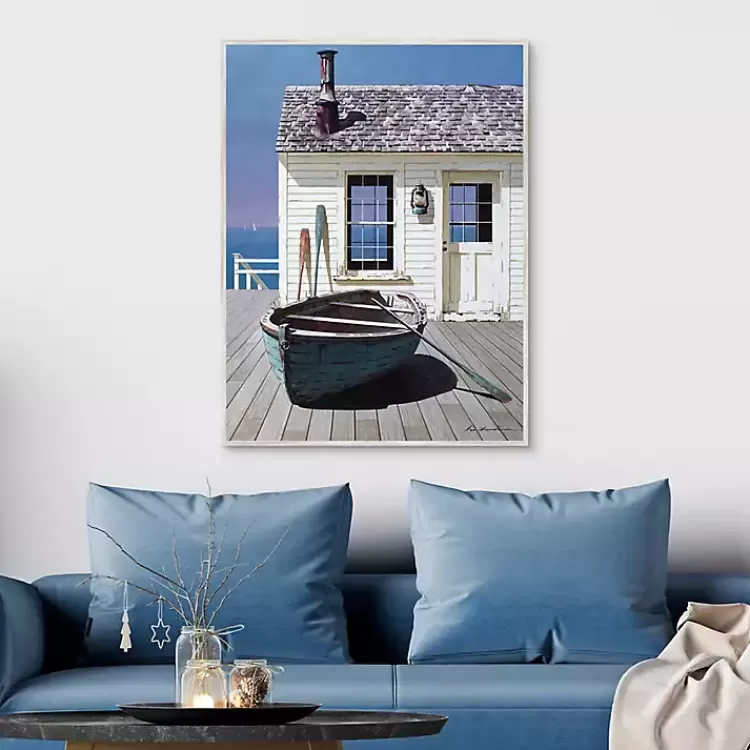 blue_boat_on_deck_framed_canvas_art_print_3.webp Blue Boat on Deck Framed Canvas Art Print>Kirklands Home Fashion