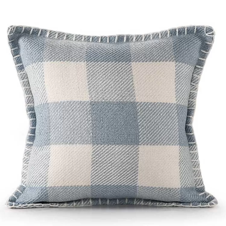 Blue Buffalo Check Stitched Outdoor Throw Pillow>Kirklands Home Clearance