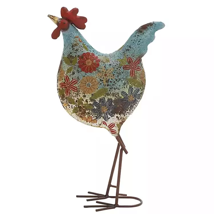 Blue Floral Metal Rooster Statue>Kirklands Home Best