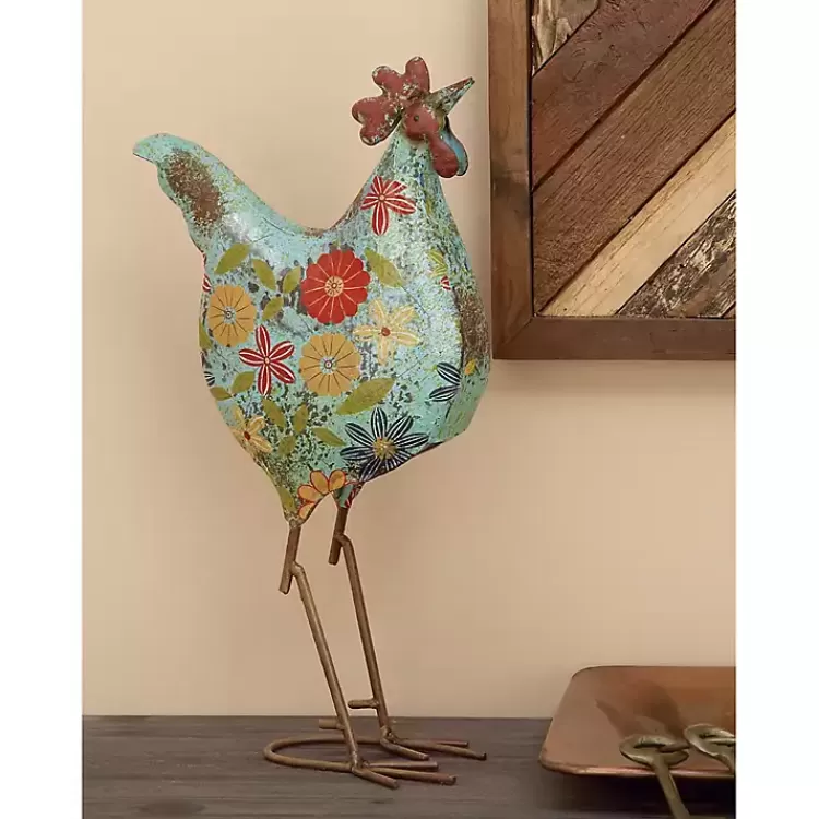 Blue Floral Metal Rooster Statue>Kirklands Home Best