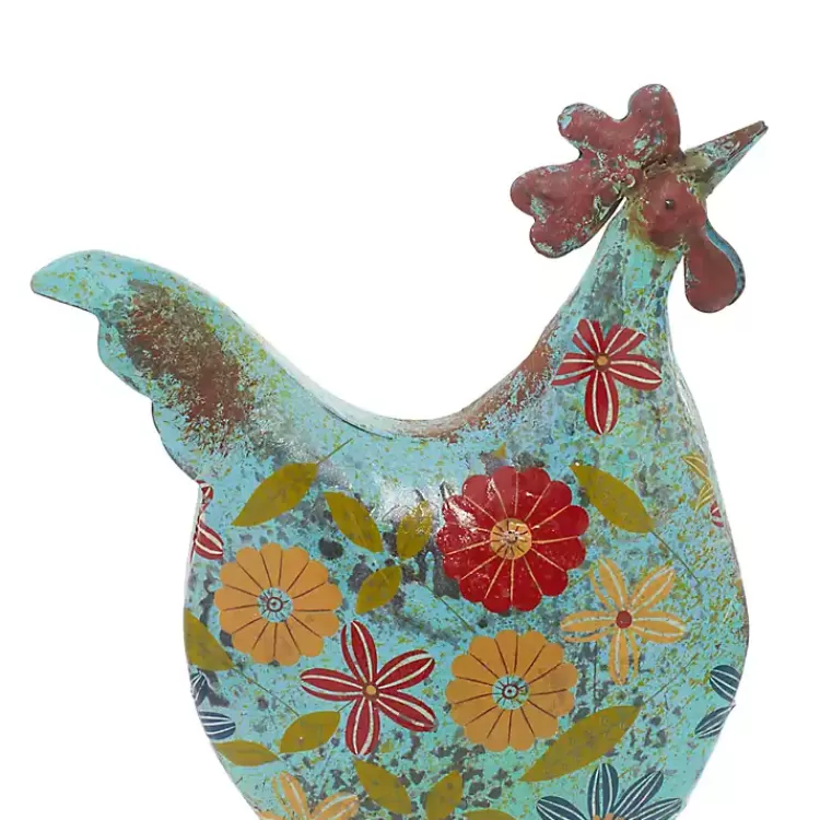 blue_floral_metal_rooster_statue_2.webp Blue Floral Metal Rooster Statue>Kirklands Home Best