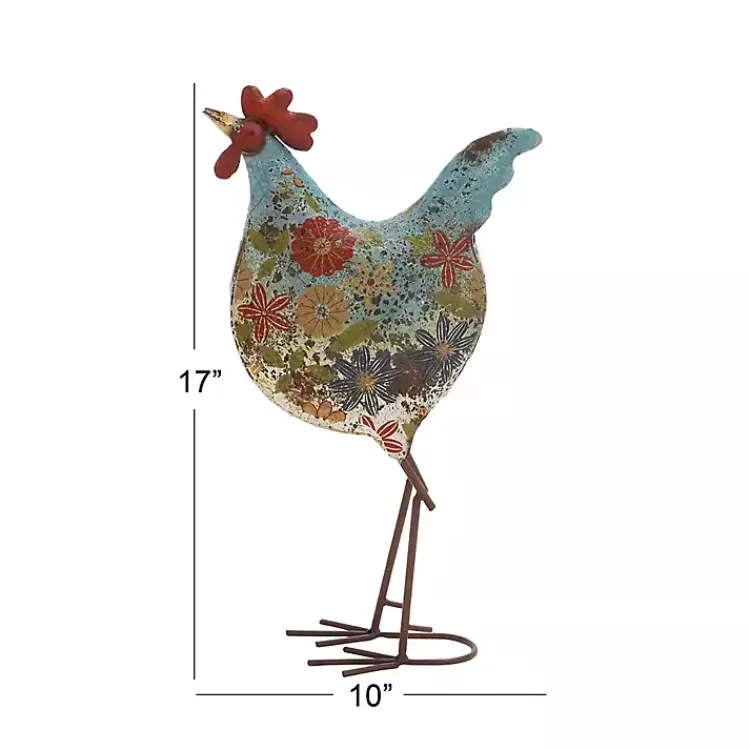 blue_floral_metal_rooster_statue_4.webp Blue Floral Metal Rooster Statue>Kirklands Home Best