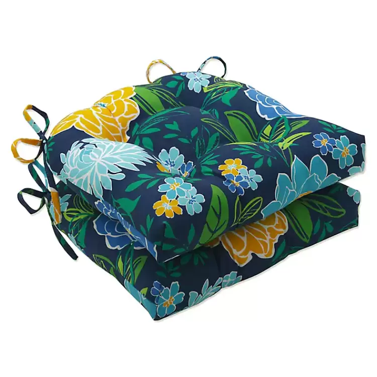 Blue Floral Tufted Outdoor Seat Cushions, Set of 2>Kirklands Home Store