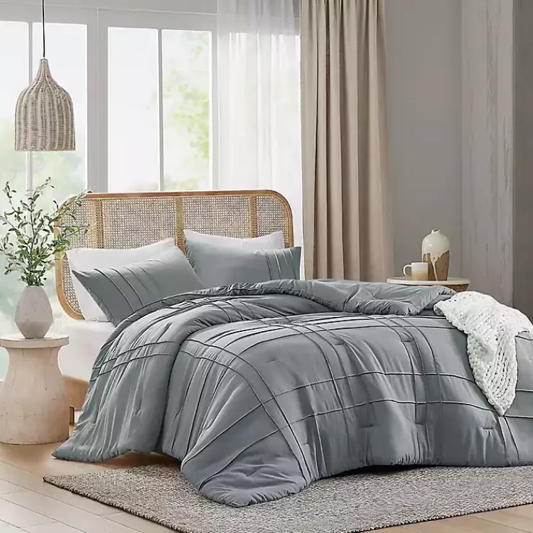 Gray Pleated Grid 3-pc. King Comforter Set>Kirklands Home Sale