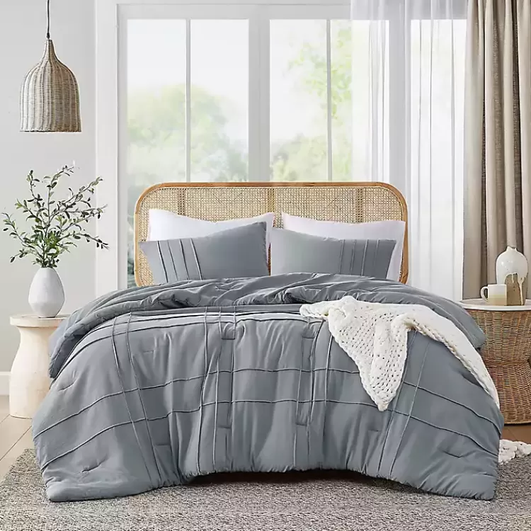 Gray Pleated Grid 3-pc. King Comforter Set>Kirklands Home Sale