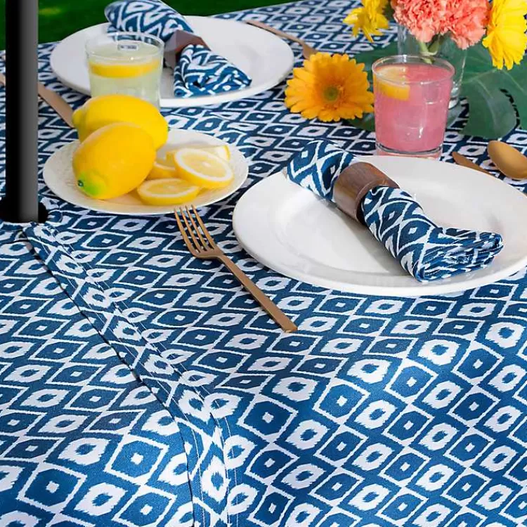 blue_ikat_outdoor_tablecloth_with_zipper_5.webp Blue Ikat Outdoor Tablecloth with Zipper>Kirklands Home Online