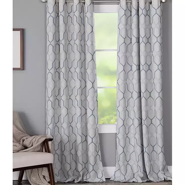 Blue Interlock Single Curtain Panel, 84 in.>Kirklands Home Discount