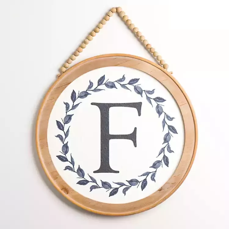 Blue Leaf Wreath Monogram F Wood Wall Plaque>Kirklands Home Clearance