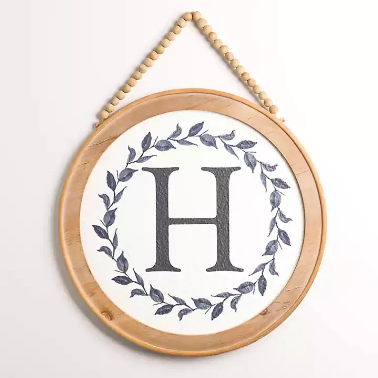 Blue Leaf Wreath Monogram H Wood Wall Plaque>Kirklands Home Best