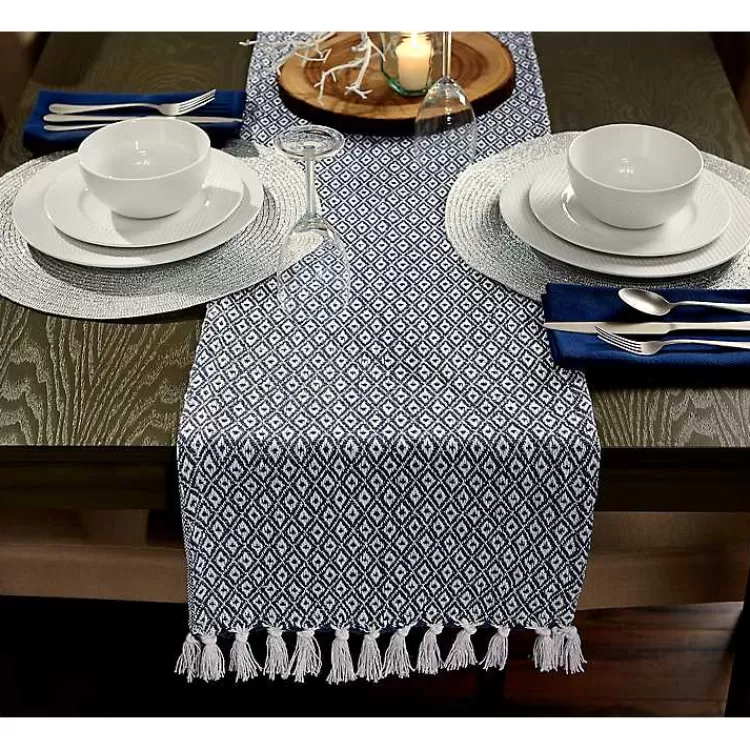 blue_mini_diamond_fringe_end_table_runner__in_3.webp Mini Diamond Fringe End Table Runner, 108 in.>Kirklands Home Store