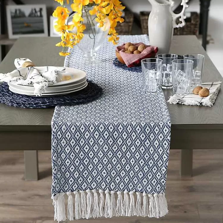 blue_mini_diamond_fringe_end_table_runner__in_5.webp Mini Diamond Fringe End Table Runner, 108 in.>Kirklands Home Store
