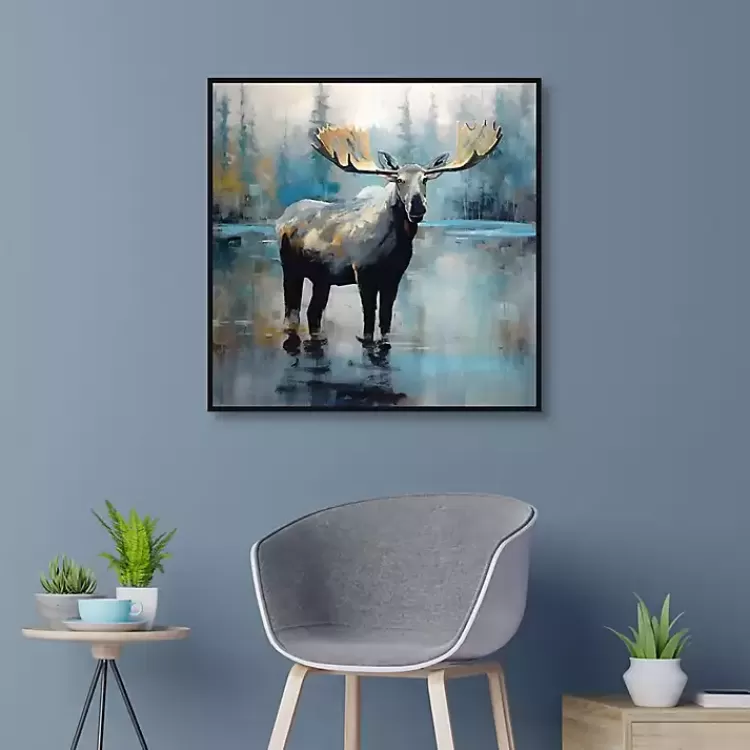 Blue Moody Moose Framed Canvas Art Print>Kirklands Home Cheap