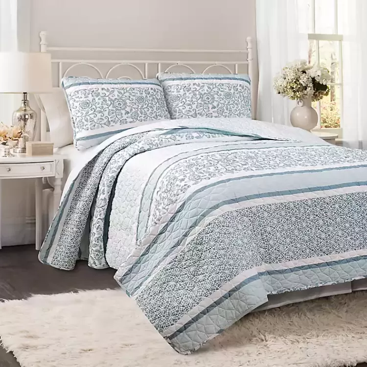 Blue Nisha Floral Full/Queen 3-pc. Quilt Set>Kirklands Home Cheap