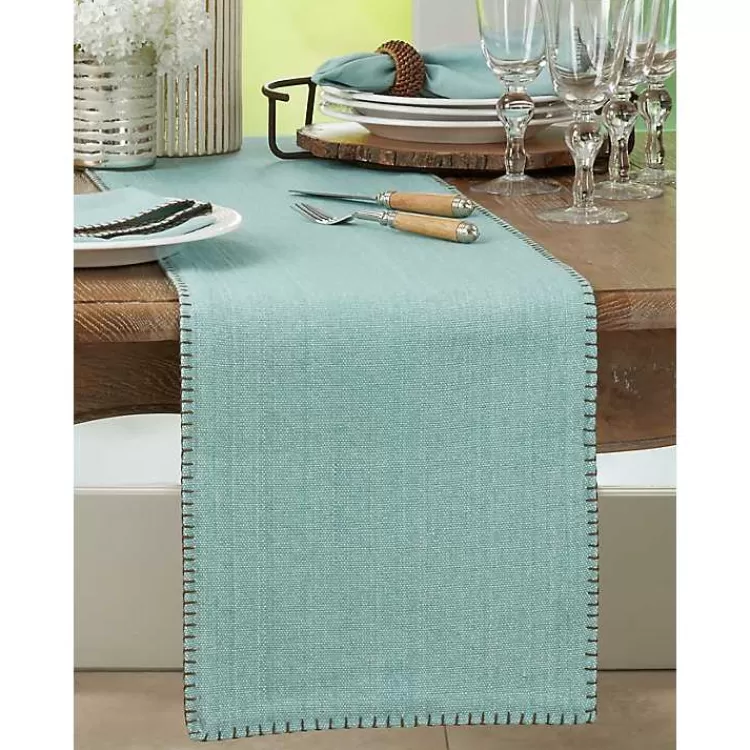 blue_overcast_stitch_cotton_table_runner_2.webp Overcast Stitch Cotton Table Runner>Kirklands Home Best Sale