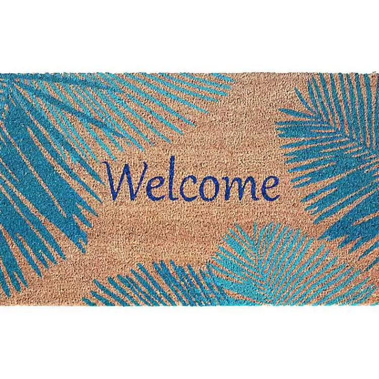 Blue Palm Fronds Welcome Coir Doormat>Kirklands Home Clearance