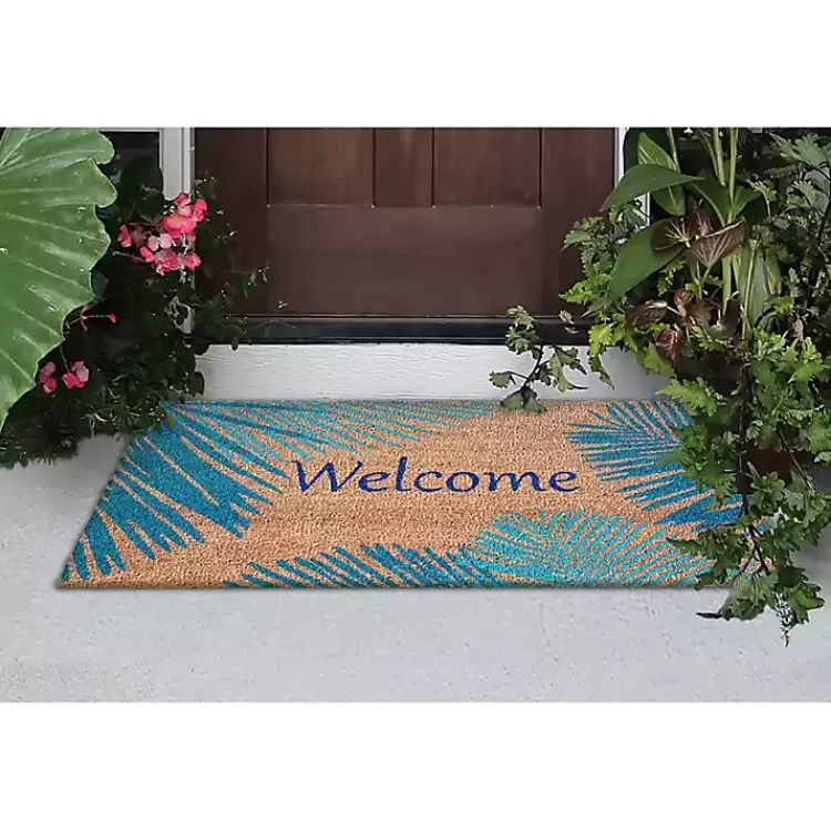 blue_palm_fronds_welcome_coir_doormat_3.webp Blue Palm Fronds Welcome Coir Doormat>Kirklands Home Clearance