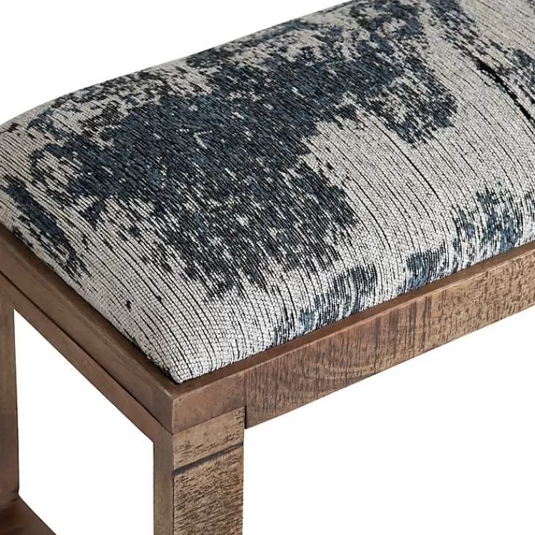 blue_pattern_upholstered_wood_bench_2.webp Blue Pattern Upholstered Wood Bench>Kirklands Home Clearance