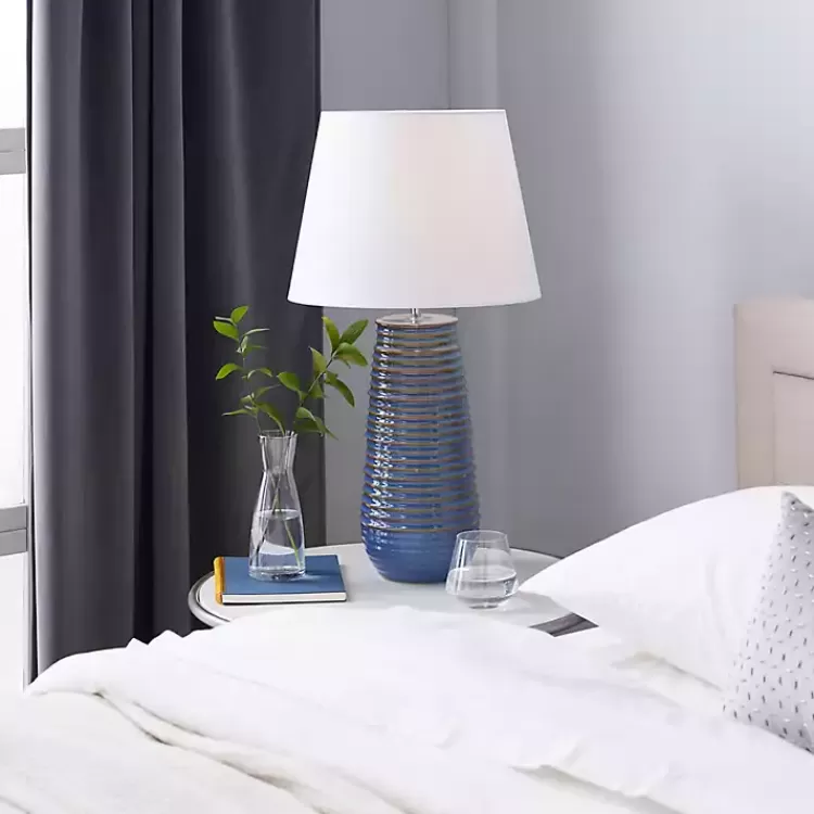 Blue Ribbed Stoneware Table Lamp>Kirklands Home Store