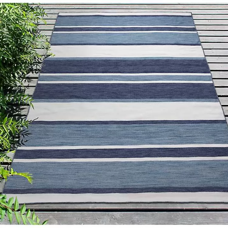 Blue Shades Striped Indoor/Outdoor Area Rug, 5x7>Kirklands Home Store