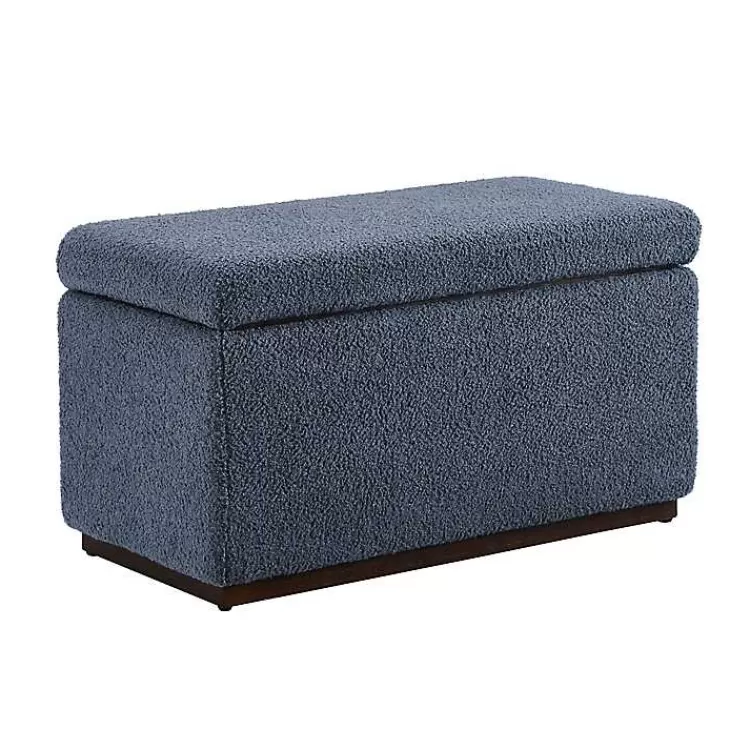 Blue Sherpa & Walnut Rectangle Storage Ottoman>Kirklands Home Clearance