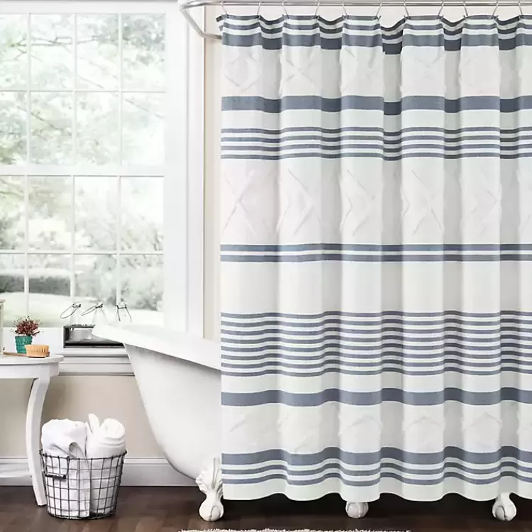 Blue Stripe Diamond Tufted Shower Curtain>Kirklands Home New