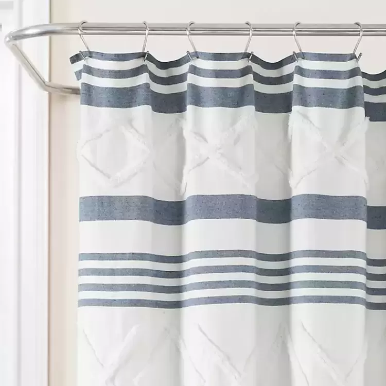 Blue Stripe Diamond Tufted Shower Curtain>Kirklands Home New