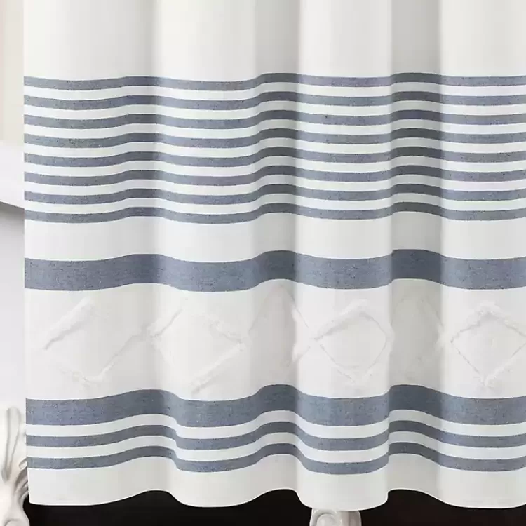 blue_stripe_diamond_tufted_shower_curtain_3.webp Blue Stripe Diamond Tufted Shower Curtain>Kirklands Home New