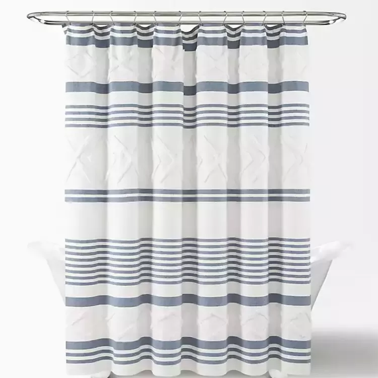 blue_stripe_diamond_tufted_shower_curtain_4.webp Blue Stripe Diamond Tufted Shower Curtain>Kirklands Home New