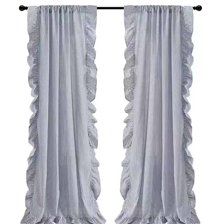 Blue Stripe Ruffled Curtain Panel Set, 84 in.>Kirklands Home Best