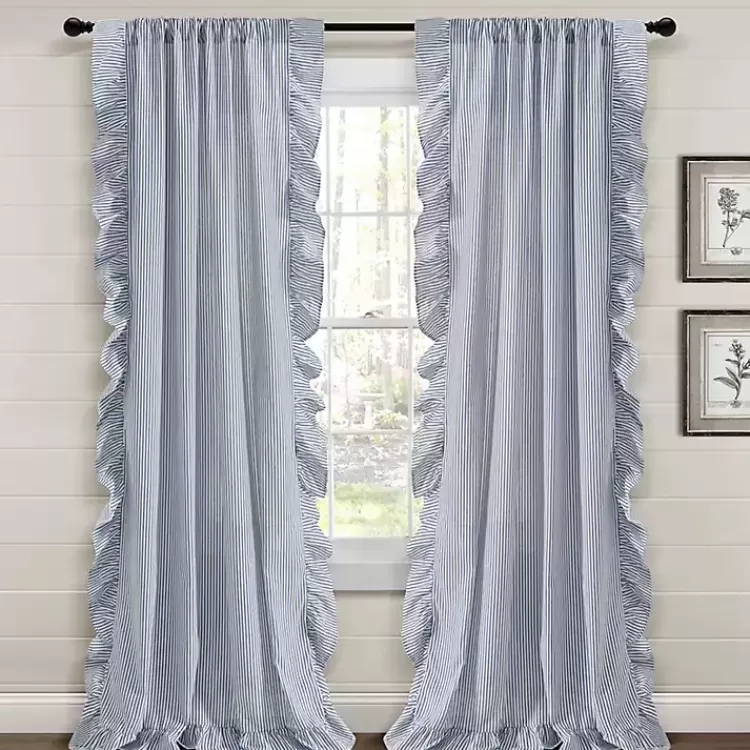 Blue Stripe Ruffled Curtain Panel Set, 84 in.>Kirklands Home Best