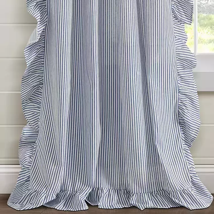 blue_stripe_ruffled_curtain_panel_set__in_4.webp Blue Stripe Ruffled Curtain Panel Set, 84 in.>Kirklands Home Best
