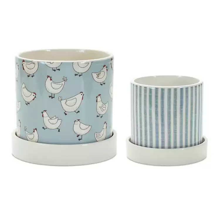 Blue Striped and Chicken Decorative Pots, Set of 2>Kirklands Home Hot