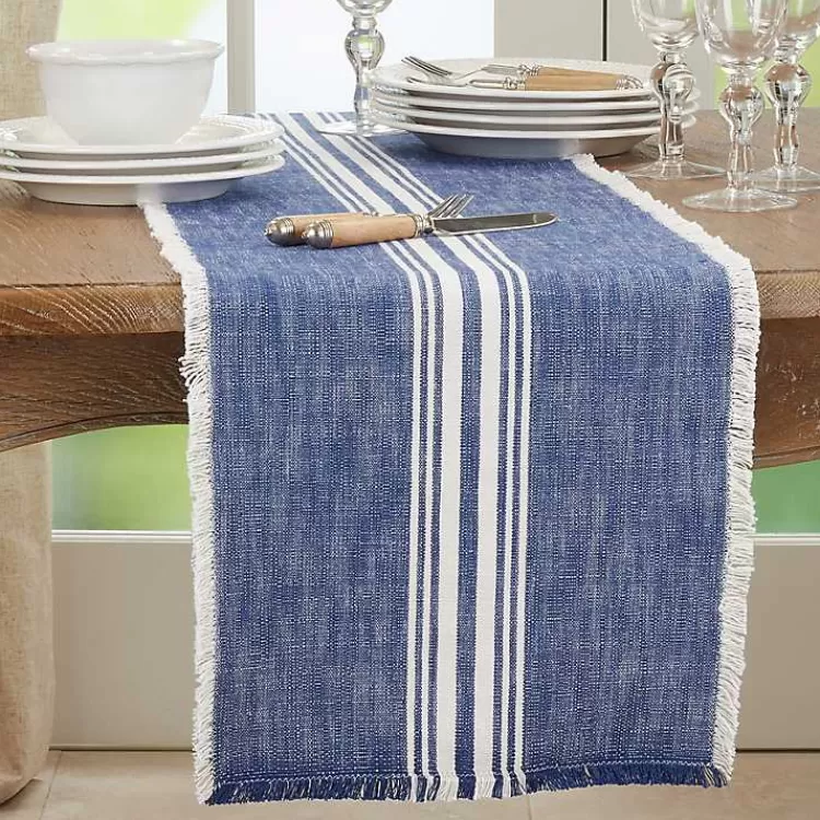 blue_striped_fringe_table_runner__in_3.webp Blue Striped Fringe Table Runner, 72 in.>Kirklands Home Hot