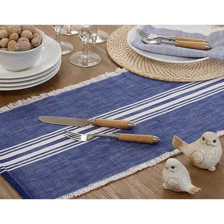 blue_striped_fringe_table_runner__in_4.webp Blue Striped Fringe Table Runner, 72 in.>Kirklands Home Hot