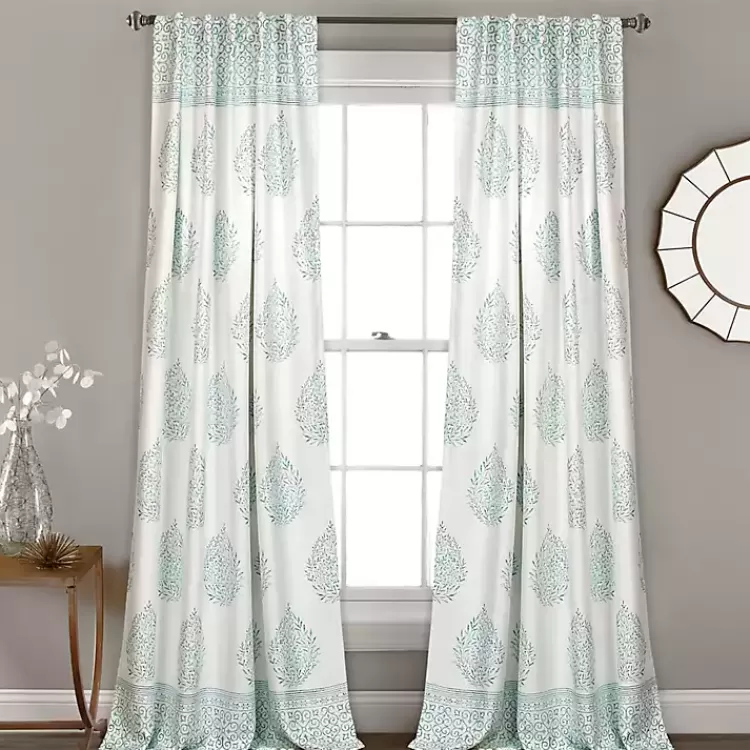 Blue Teardrop Leaves Curtain Panel Set, 84 in.>Kirklands Home Sale