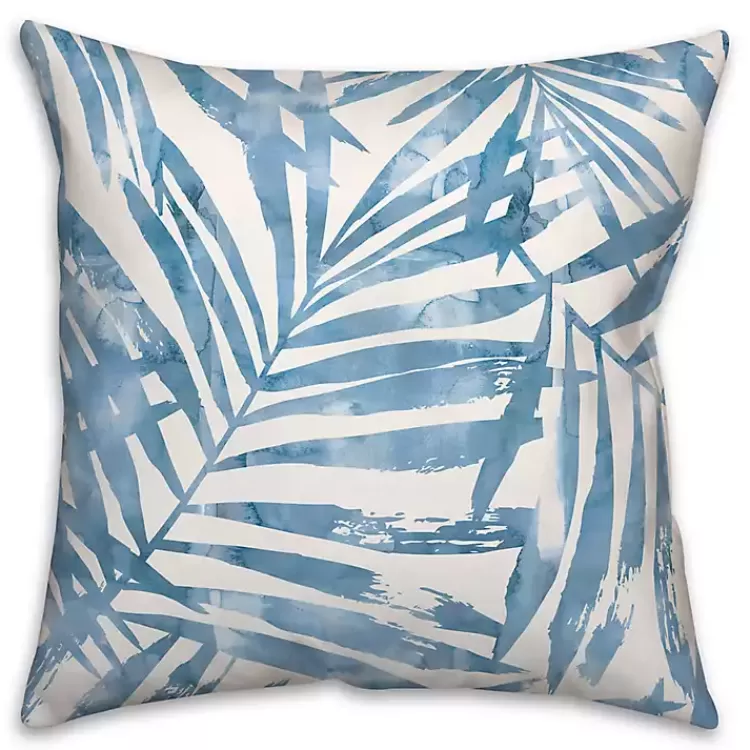 Blue Watercolor Leaf Outdoor Throw Pillow>Kirklands Home Sale