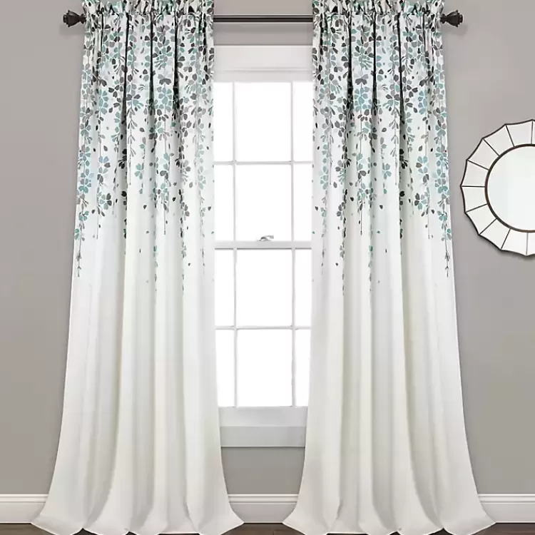 Blue Weeping Flower Curtain Panel Set, 95 in.>Kirklands Home Clearance
